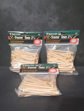 Set Of 3 Packs Of X-Treme 3¼" Natural Hardwood Golf Tees - Pack of 50